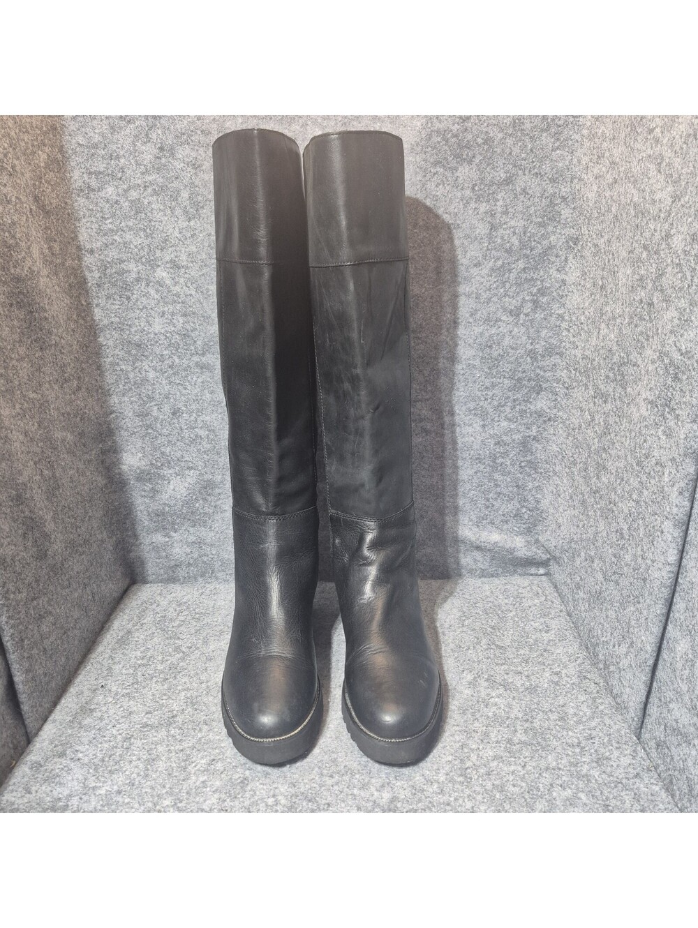 Franco Sarto Cosmina Black Leather Knee-High Zip Riding Boots Womens 6.5M Tall